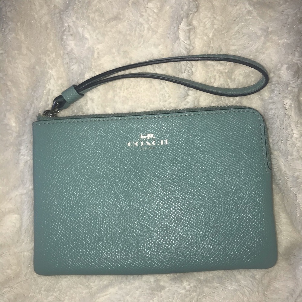 Coach Zip Corner Wristlet in Seafoam